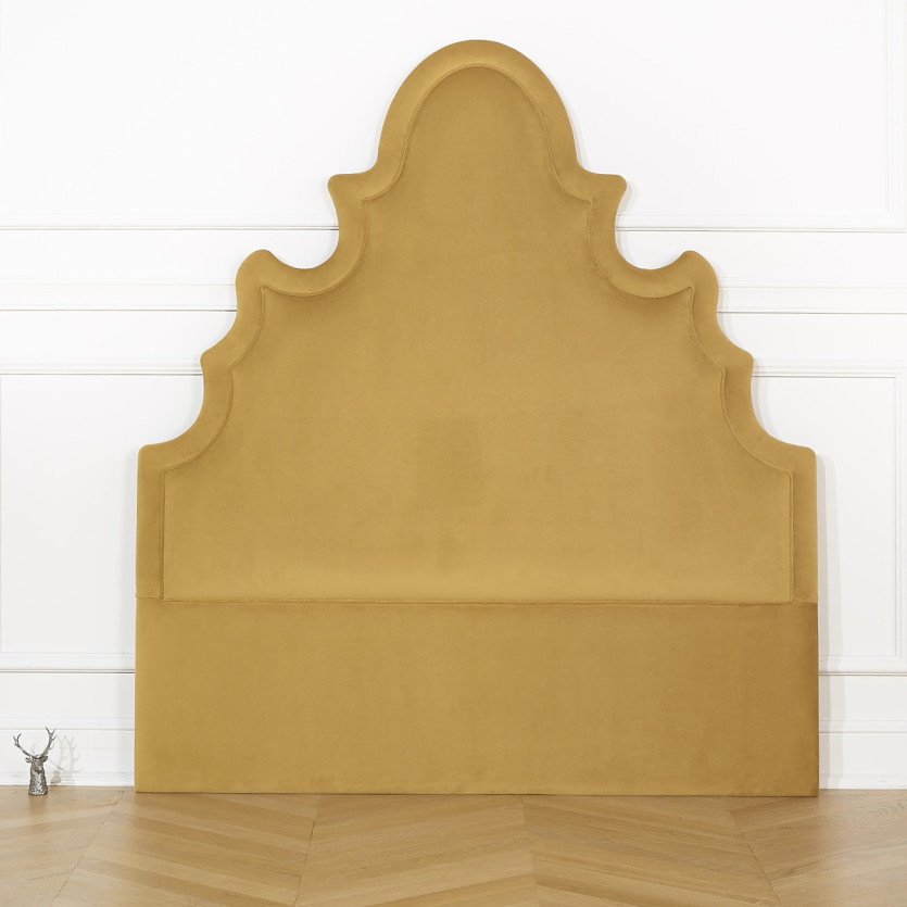 Tête de lit FOLIE - Style romantique en velours et pin massif, 140 cm, bois certifié FSC®