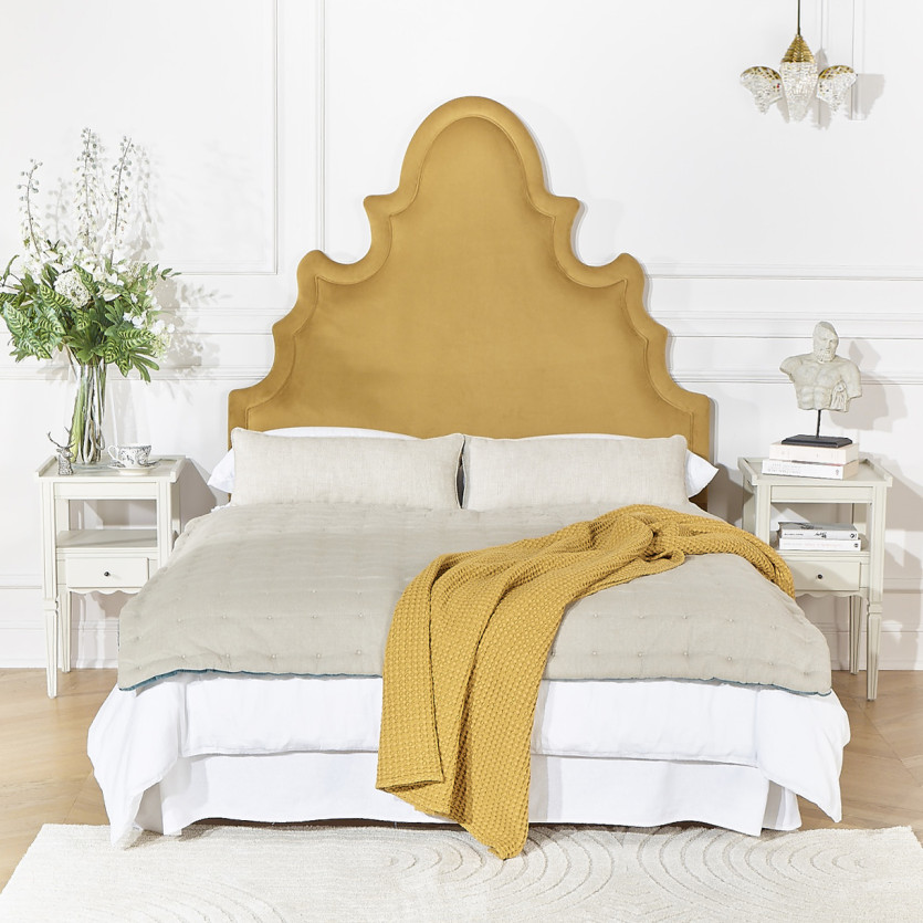Tête de lit FOLIE - Style romantique en velours et pin massif, 140 cm, bois certifié FSC®