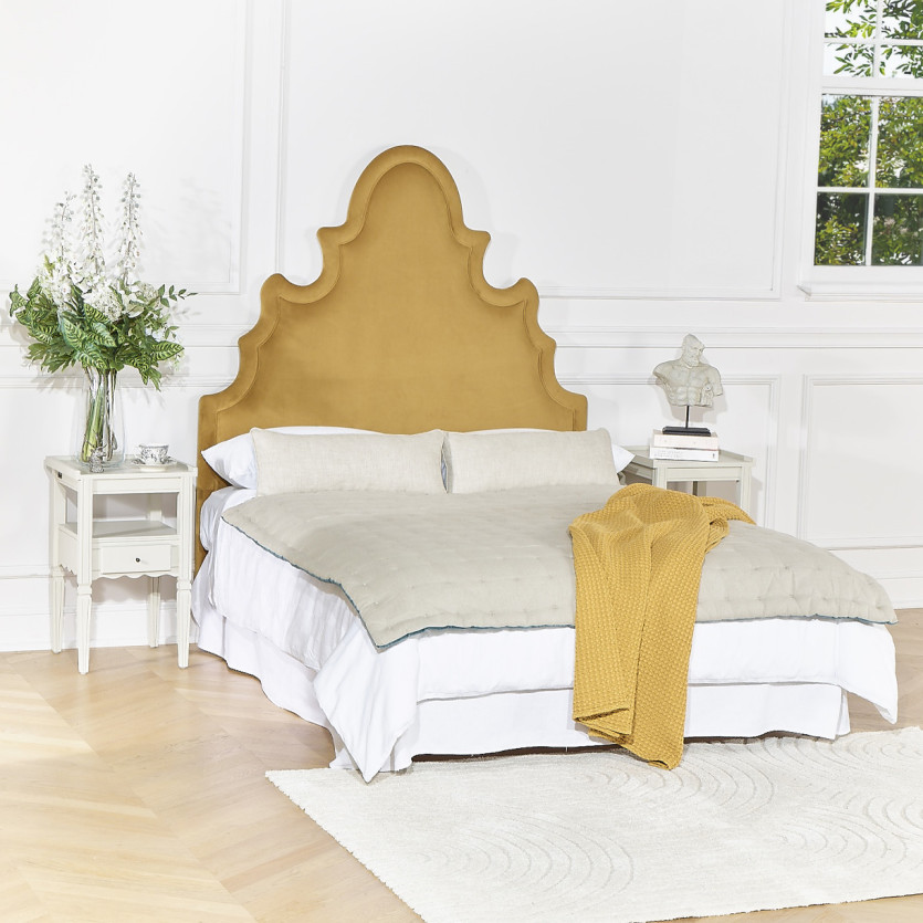 Tête de lit FOLIE - Style romantique en velours et pin massif, 140 cm, bois certifié FSC®