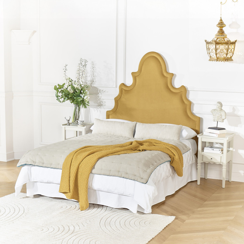 Tête de lit FOLIE - Style romantique en velours et pin massif, 140 cm, bois certifié FSC®