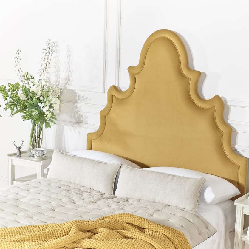 Tête de lit FOLIE - Style romantique en velours et pin massif, 140 cm, bois certifié FSC®