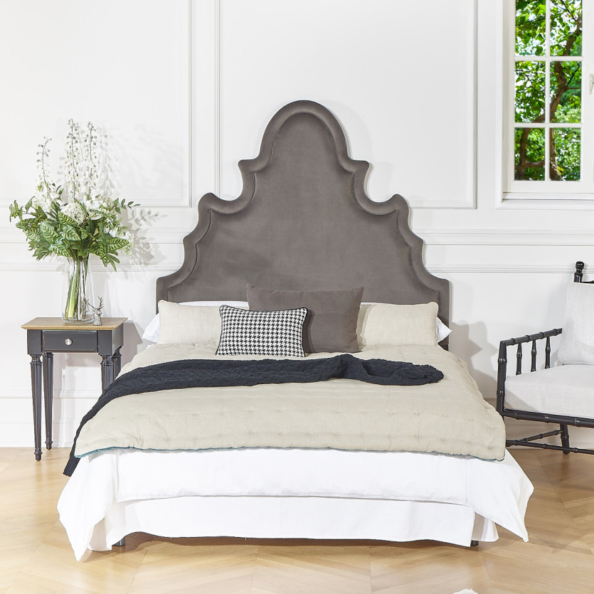 Tête de lit FOLIE - Style romantique en velours et pin massif, 140 cm, bois certifié FSC®
