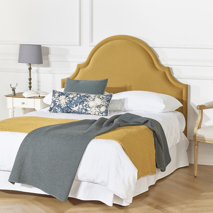 Tête de lit BASTIDE - Style classique en velours et pin massif, 140 cm, bois certifié FSC®