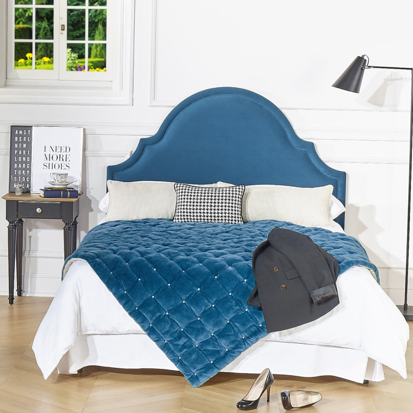 Tête de lit BASTIDE - Style classique en velours et pin massif, 140 cm, bois certifié FSC®