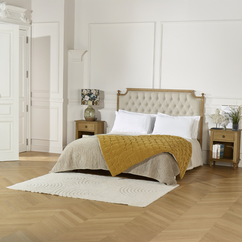 Tête de lit VENICE - Style shabby chic en chêne et lin coton, 160 cm, bois certifié FSC®