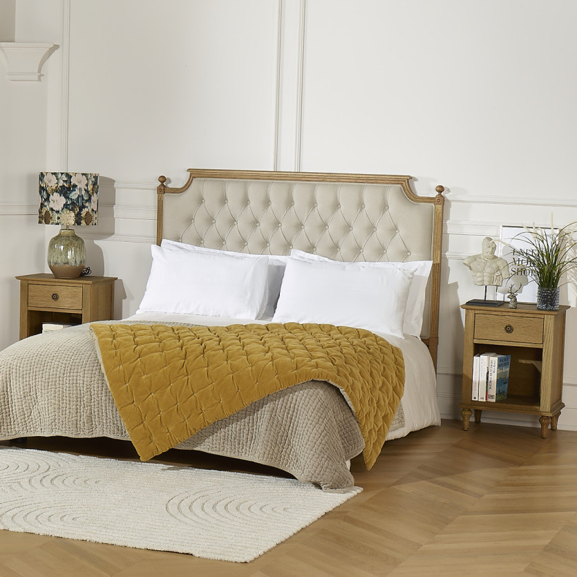 Tête de lit VENICE - Style shabby chic en chêne et lin coton, 160 cm, bois certifié FSC®