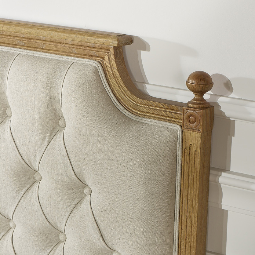 Tête de lit VENICE - Style shabby chic en chêne et lin coton, 160 cm, bois certifié FSC®