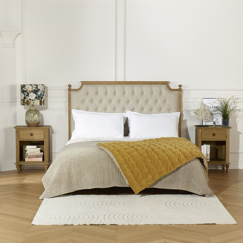 VENECIA - Cabecero, roble, lino algodón, 160 cm, madera certificada FSC®