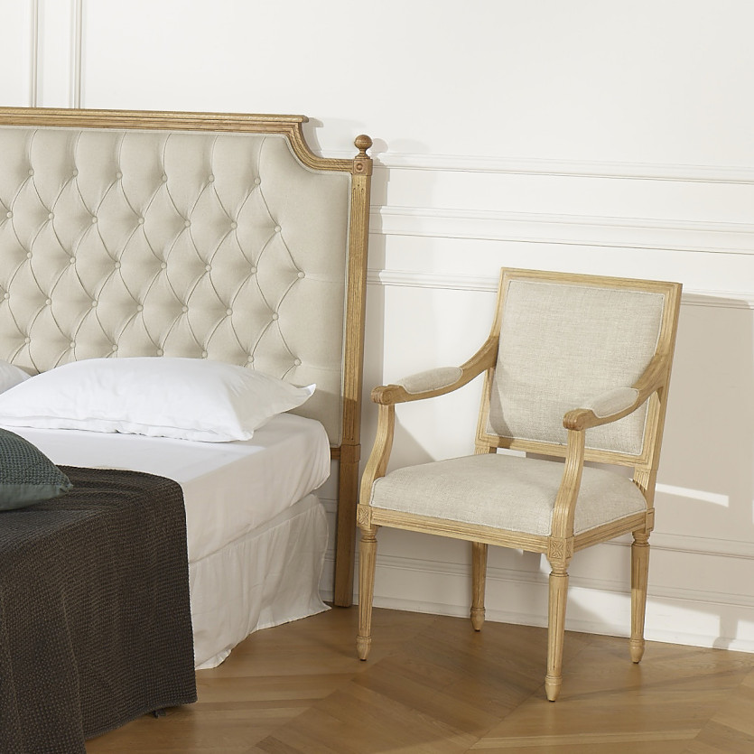 Tête de lit VENICE - Style shabby chic en chêne et lin coton, 160 cm, bois certifié FSC®