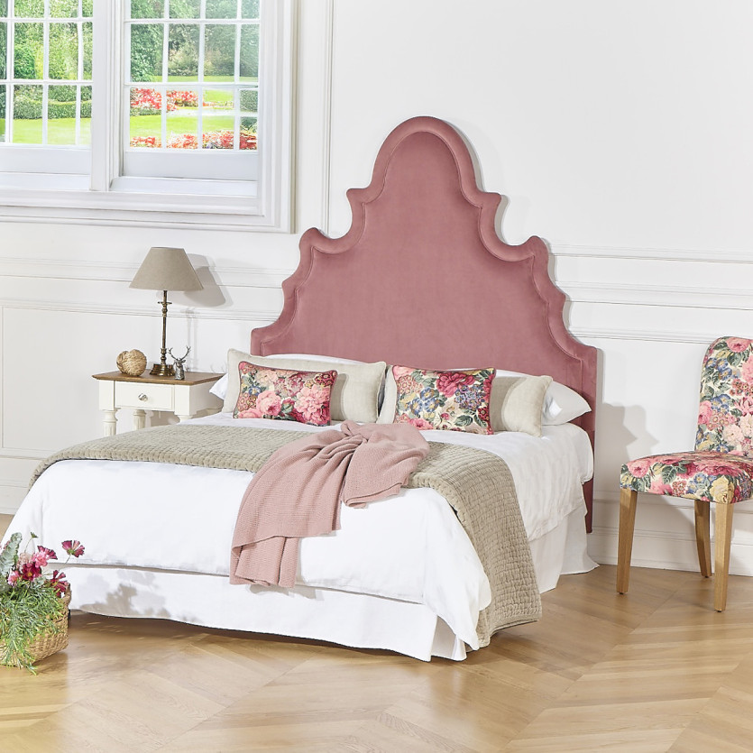 Tête de lit FOLIE - Style romantique en velours et pin massif, 140 cm, bois certifié FSC®