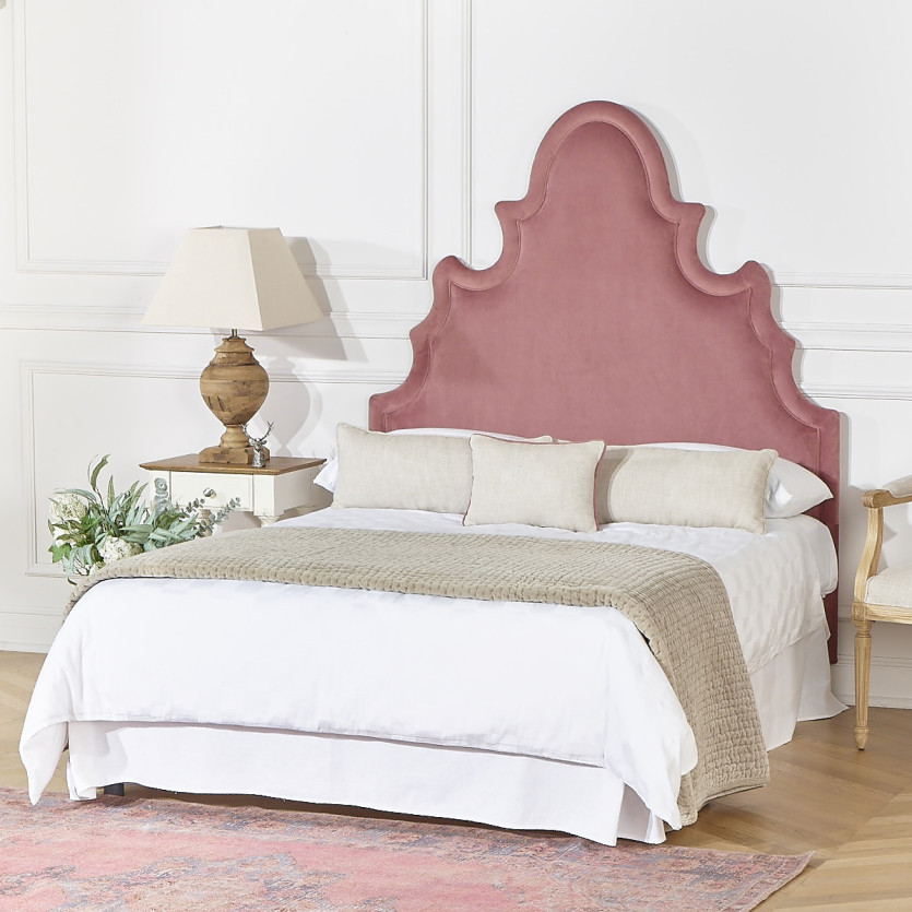 Tête de lit FOLIE - Style romantique en velours et pin massif, 140 cm, bois certifié FSC®
