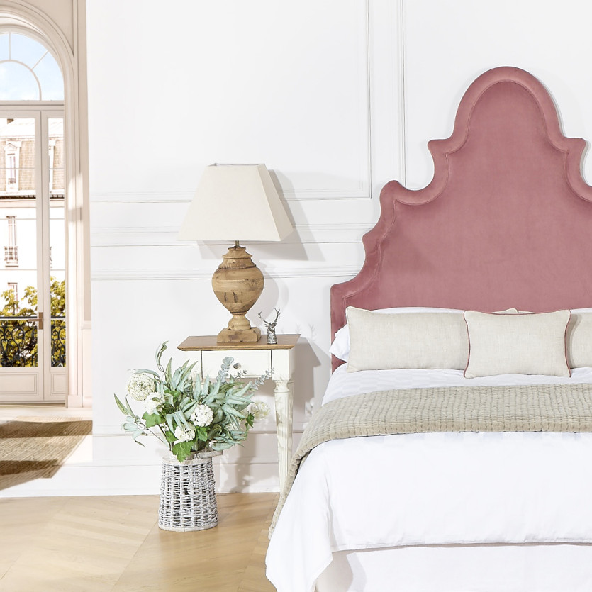 Tête de lit FOLIE - Style romantique en velours et pin massif, 140 cm, bois certifié FSC®