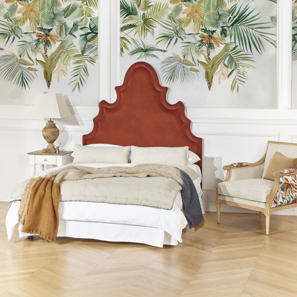 Tête de lit FOLIE - Style romantique en velours et pin massif, 140 cm, bois certifié FSC®