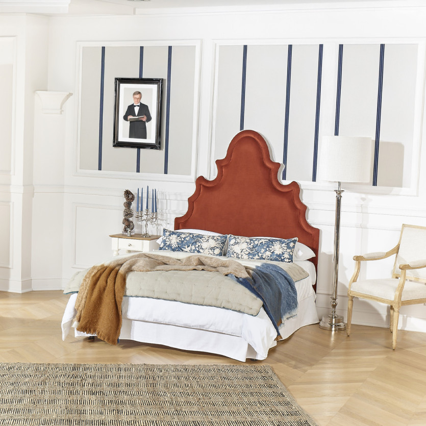 Tête de lit FOLIE - Style romantique en velours et pin massif, 140 cm, bois certifié FSC®