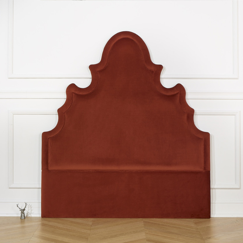 Tête de lit FOLIE - Style romantique en velours et pin massif, 140 cm, bois certifié FSC®