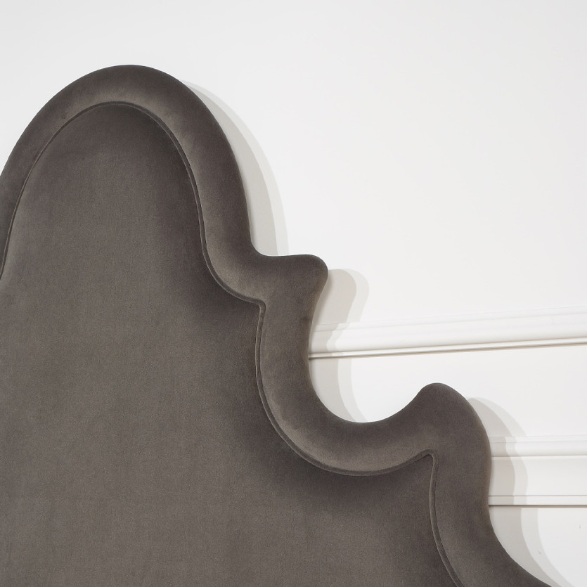 Tête de lit FOLIE - Style romantique en velours et pin massif, 140 cm, bois certifié FSC®