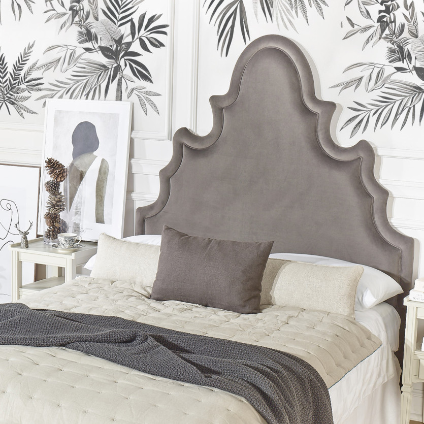 Tête de lit FOLIE - Style romantique en velours et pin massif, 140 cm, bois certifié FSC®