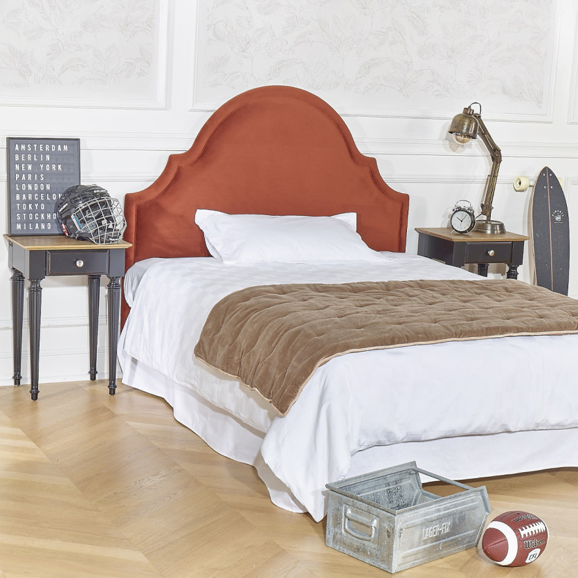Tête de lit BASTIDE - Style classique en velours et pin massif, 140 cm, bois certifié FSC®