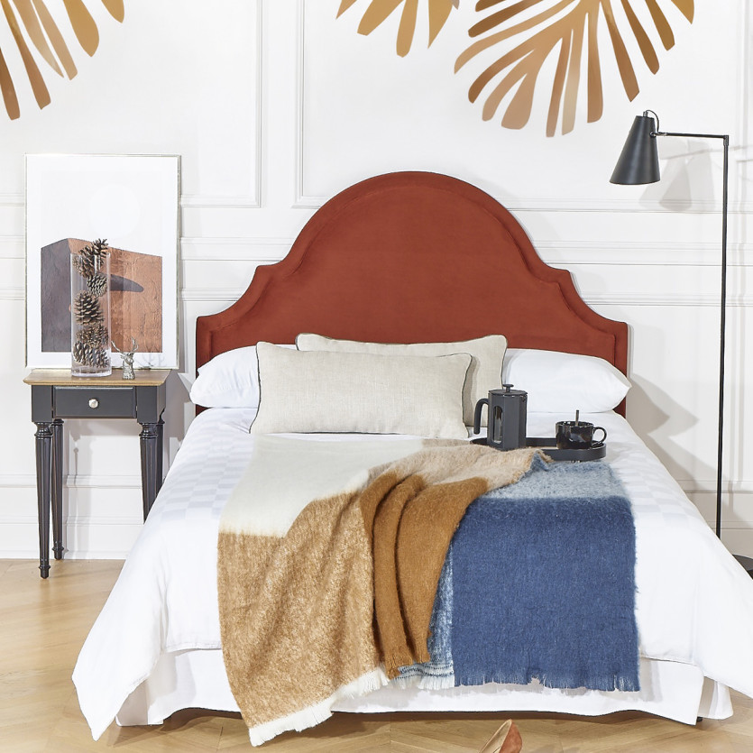 Tête de lit BASTIDE - Style classique en velours et pin massif, 140 cm, bois certifié FSC®