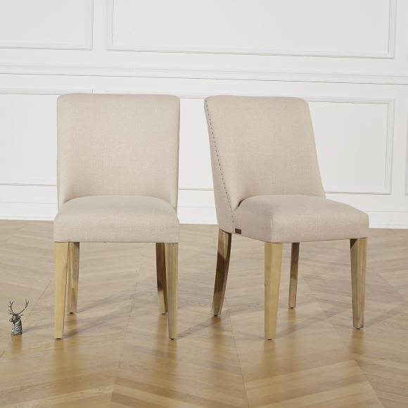 ENZO - Lot de 2 chaises style moderne en bois massif et tissu beige