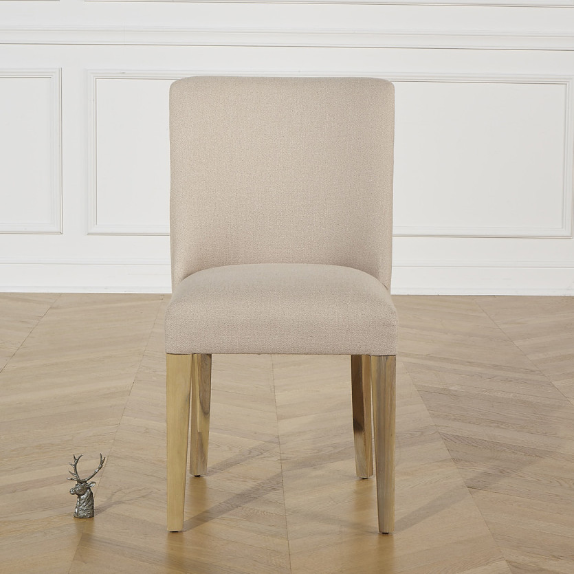ENZO - Lot de 2 chaises style moderne en bois massif et tissu beige