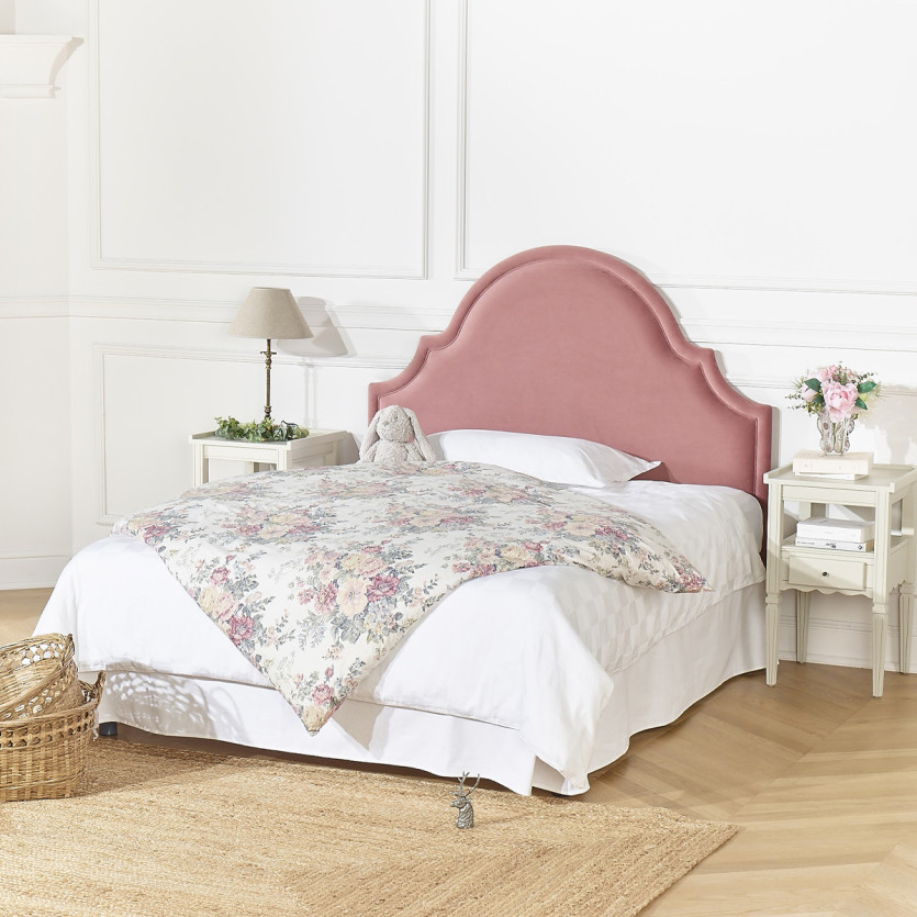 Tête de lit BASTIDE - Style classique en velours et pin massif, 140 cm, bois certifié FSC®