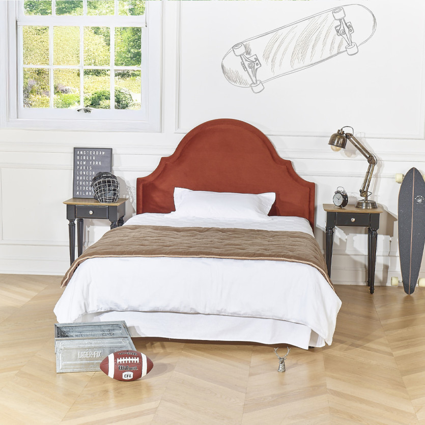Tête de lit BASTIDE - Style classique en velours et pin massif, 140 cm, bois certifié FSC®