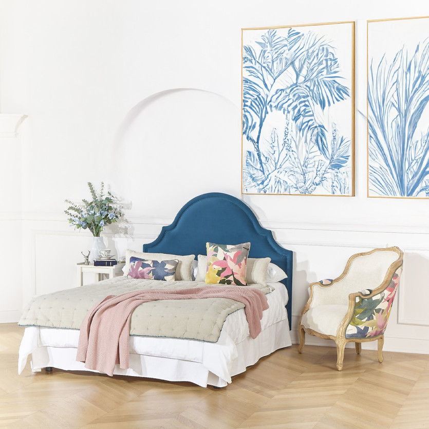 Tête de lit BASTIDE - Style classique en velours et pin massif, 140 cm, bois certifié FSC®