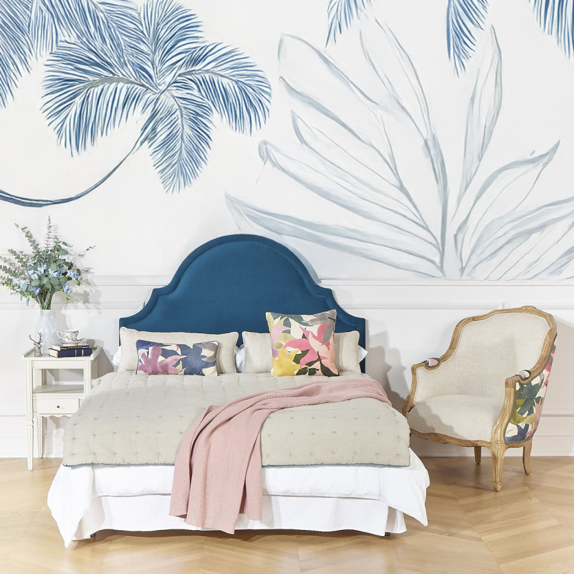 Tête de lit BASTIDE - Style classique en velours et pin massif, 140 cm, bois certifié FSC®