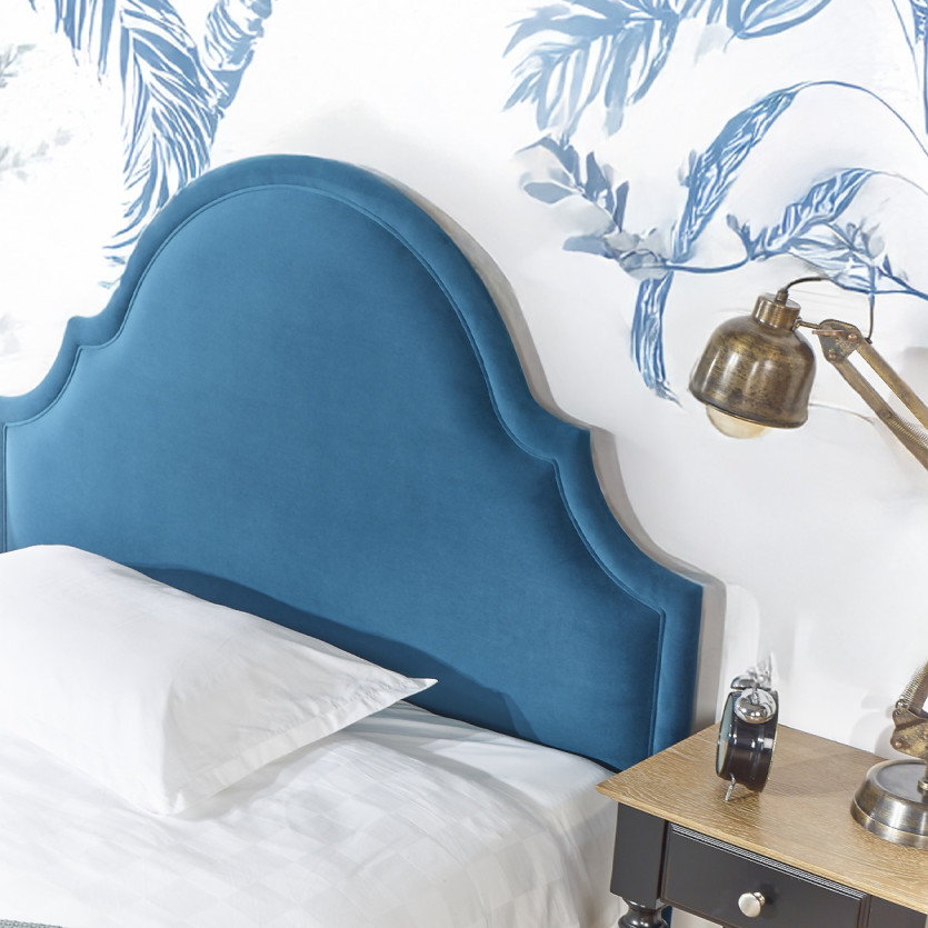 Tête de lit BASTIDE - Style classique en velours et pin massif, 140 cm, bois certifié FSC®