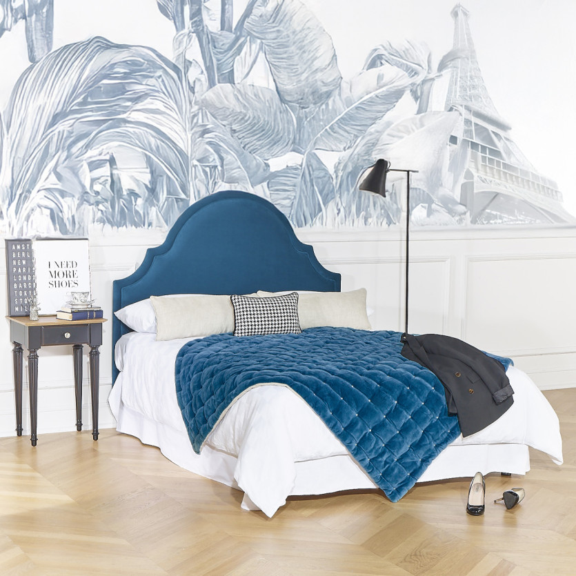 Tête de lit BASTIDE - Style classique en velours et pin massif, 140 cm, bois certifié FSC®