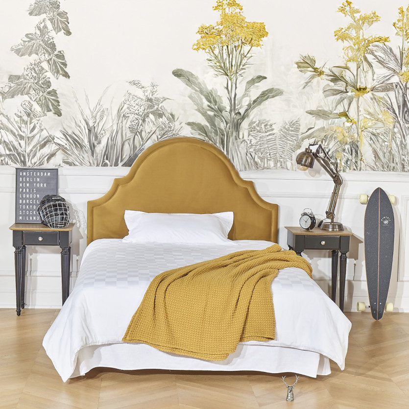 Tête de lit BASTIDE - Style classique en velours et pin massif, 140 cm, bois certifié FSC®
