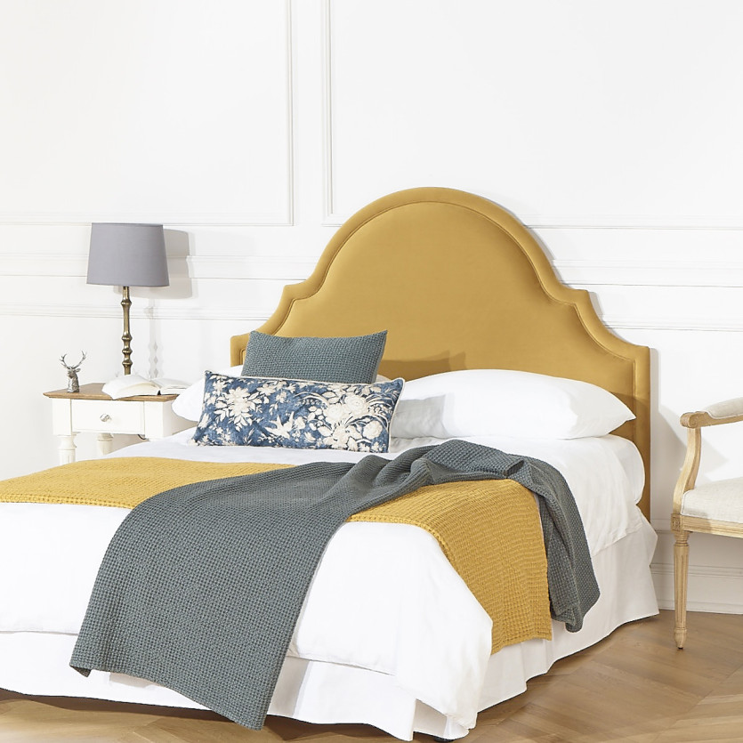 Tête de lit BASTIDE - Style classique en velours et pin massif, 140 cm, bois certifié FSC®