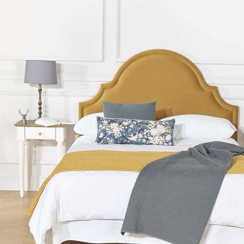Tête de lit BASTIDE - Style classique en velours et pin massif, 140 cm, bois certifié FSC®