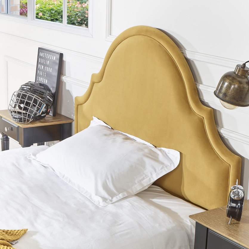 Tête de lit BASTIDE - Style classique en velours et pin massif, 140 cm, bois certifié FSC®