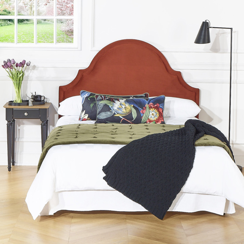 Tête de lit BASTIDE - Style classique en velours et pin massif, 140 cm, bois certifié FSC®