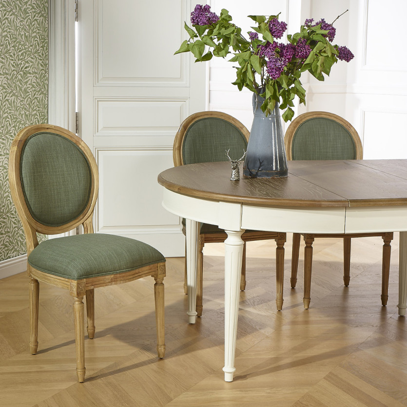 FLORENCE - White extendable dining table, romantic style, solid wood, 4/10 seats