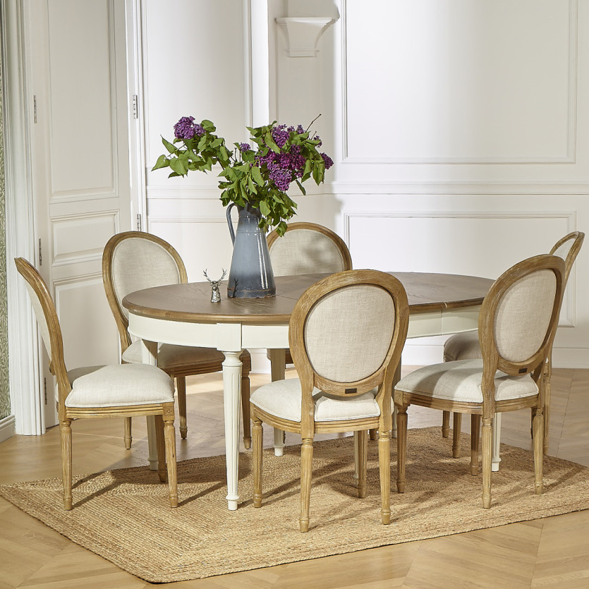 FLORENCE - White extendable dining table, romantic style, solid wood, 4/10 seats