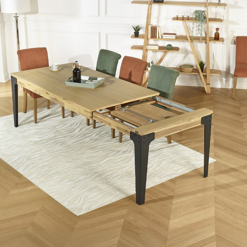 Mesa de jantar extensível BALTIMORE - Estilo moderno, madeira e metal, 8/10 lugares