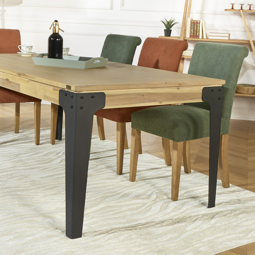 BALTIMORE - Mesa de comedor extensible de estilo moderno, madera y metal, 8/10 cubiertos