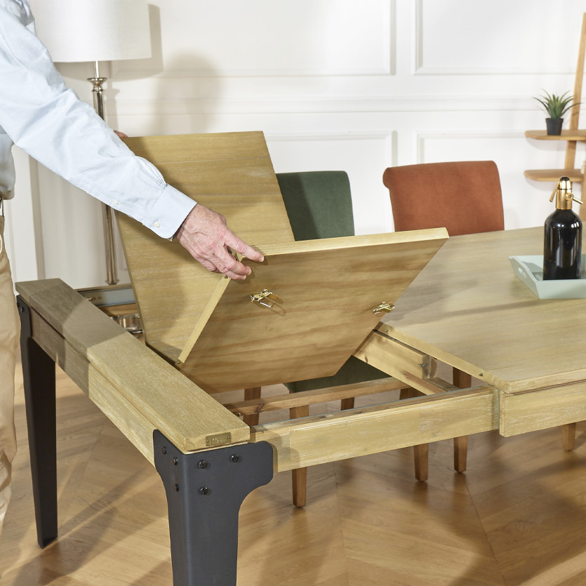 BALTIMORE - Mesa de comedor extensible de estilo moderno, madera y metal, 8/10 cubiertos