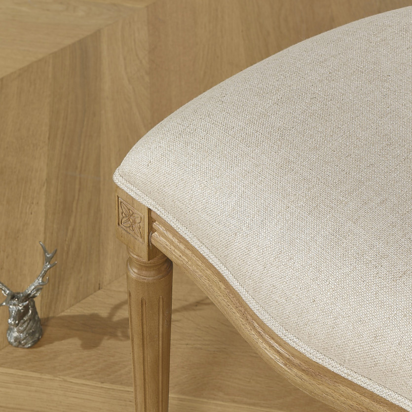 Lot de deux chaises MEDAILLON FLANDER - Style shabby chic en bois massif et tissu effet lin