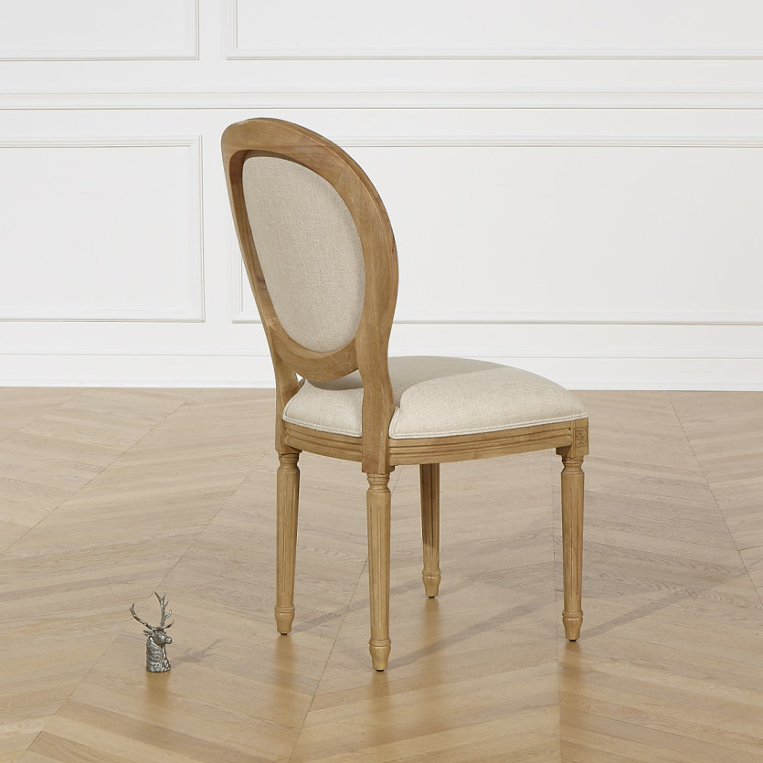 Lot de deux chaises MEDAILLON FLANDER - Style shabby chic en bois massif et tissu effet lin