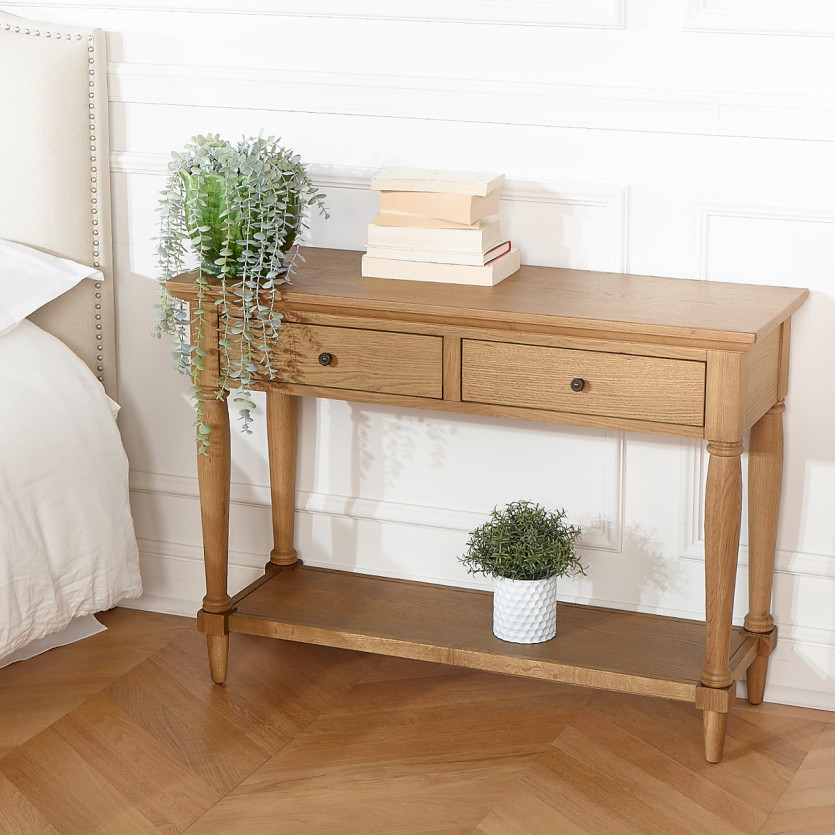 EDINBURGH Console - Shabby chic style, oak top, 2 drawers