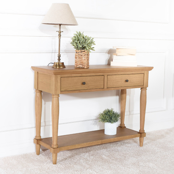 Konsole EDINBURGH - Shabby-Chic-Stil, Eichenplatte, 2 Schubladen