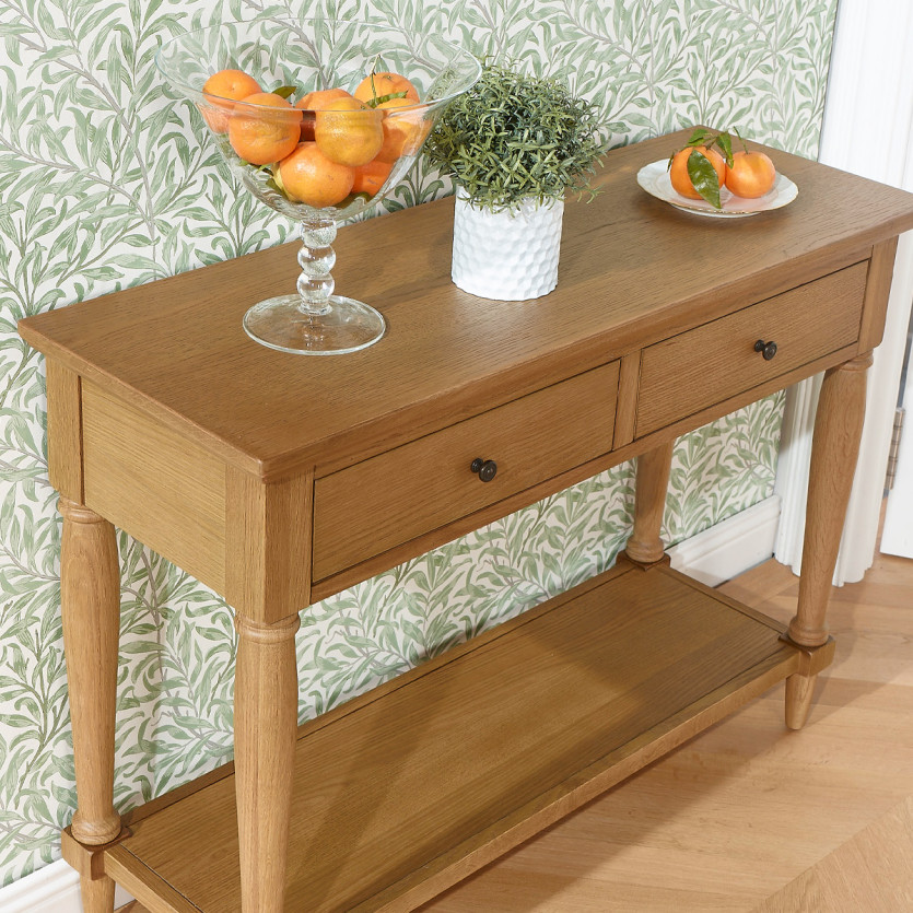 Konsole EDINBURGH - Shabby-Chic-Stil, Eichenplatte, 2 Schubladen