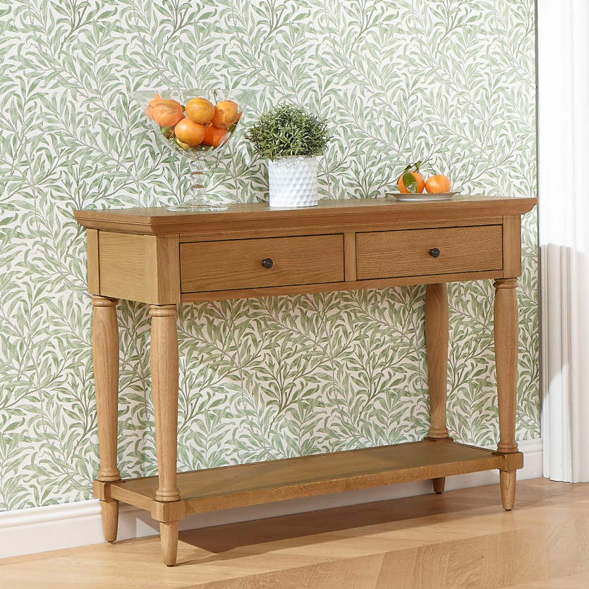 EDINBURGH Console - Shabby chic style, oak top, 2 drawers