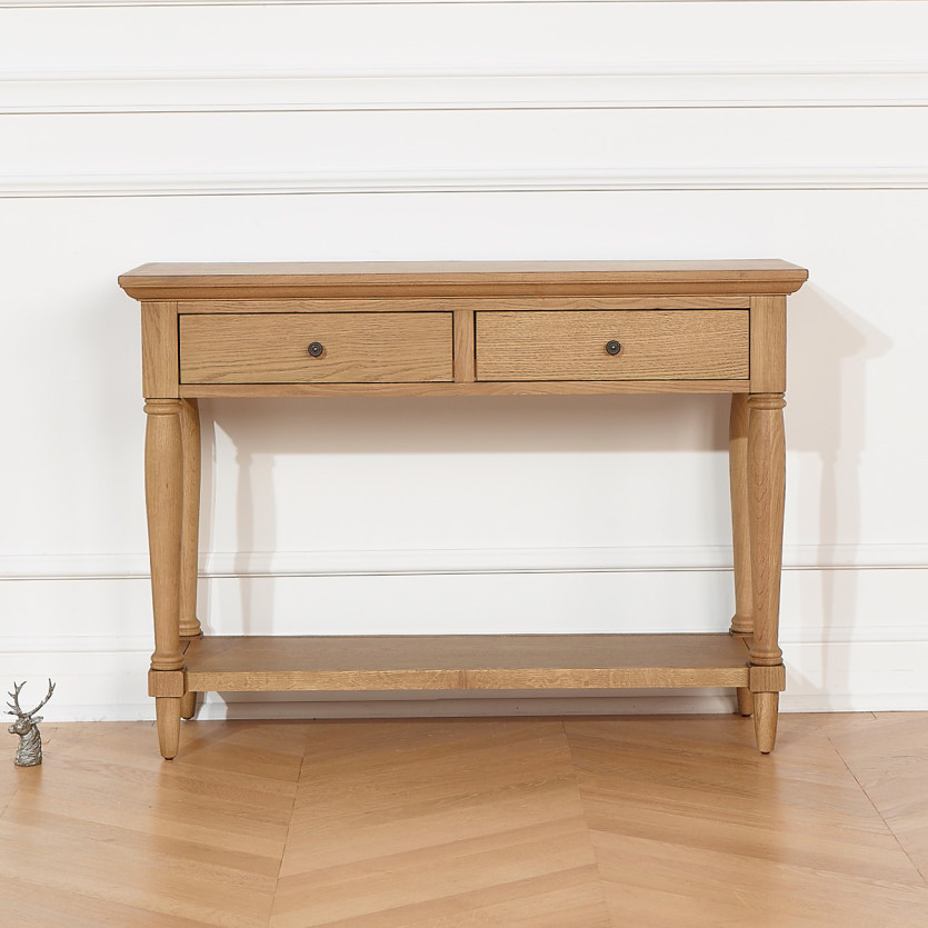 Console EDINBURGH - Stile shabby chic, piano in rovere, 2 cassetti