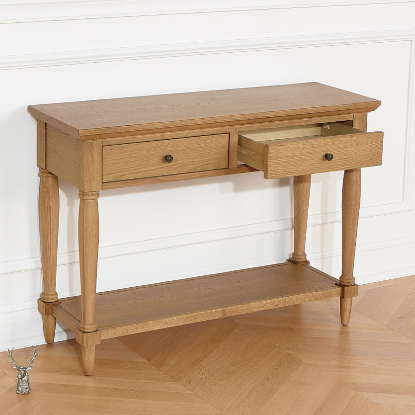 Konsole EDINBURGH - Shabby-Chic-Stil, Eichenplatte, 2 Schubladen