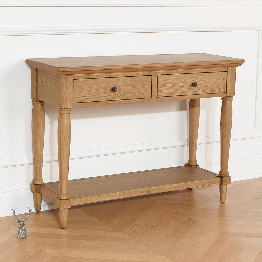 EDINBURGH Console - Shabby chic style, oak top, 2 drawers